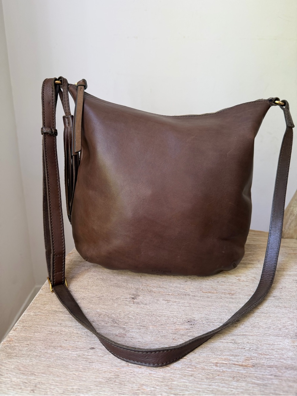 Margot New York Brown Genuine Leather Crossbody Hobo Bag Adjustable Strap